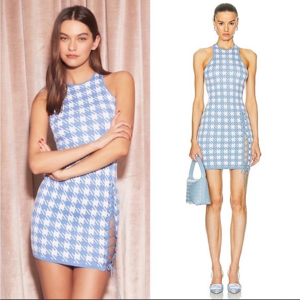 Fleur du Mal Blue houndstooth knit Mini Dress XS New w/o tags